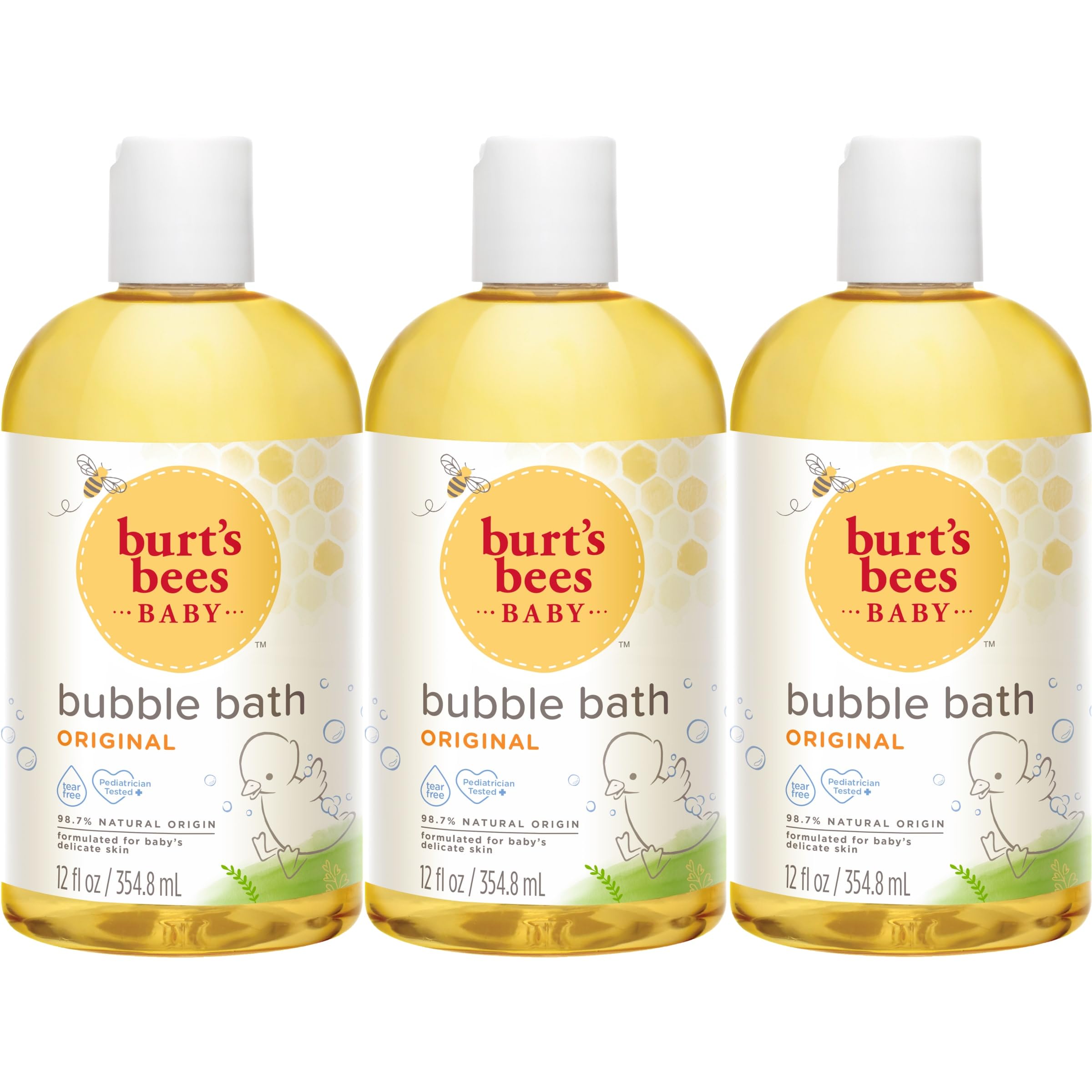 Burt's Bees Baby Bubble Bath Original Scent bottle showing natural origin formula for gentle cleansing