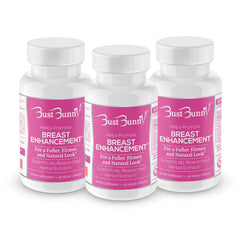 Bust Bunny breast enhancement pills bottle for daily use, plant-based vegan formula.