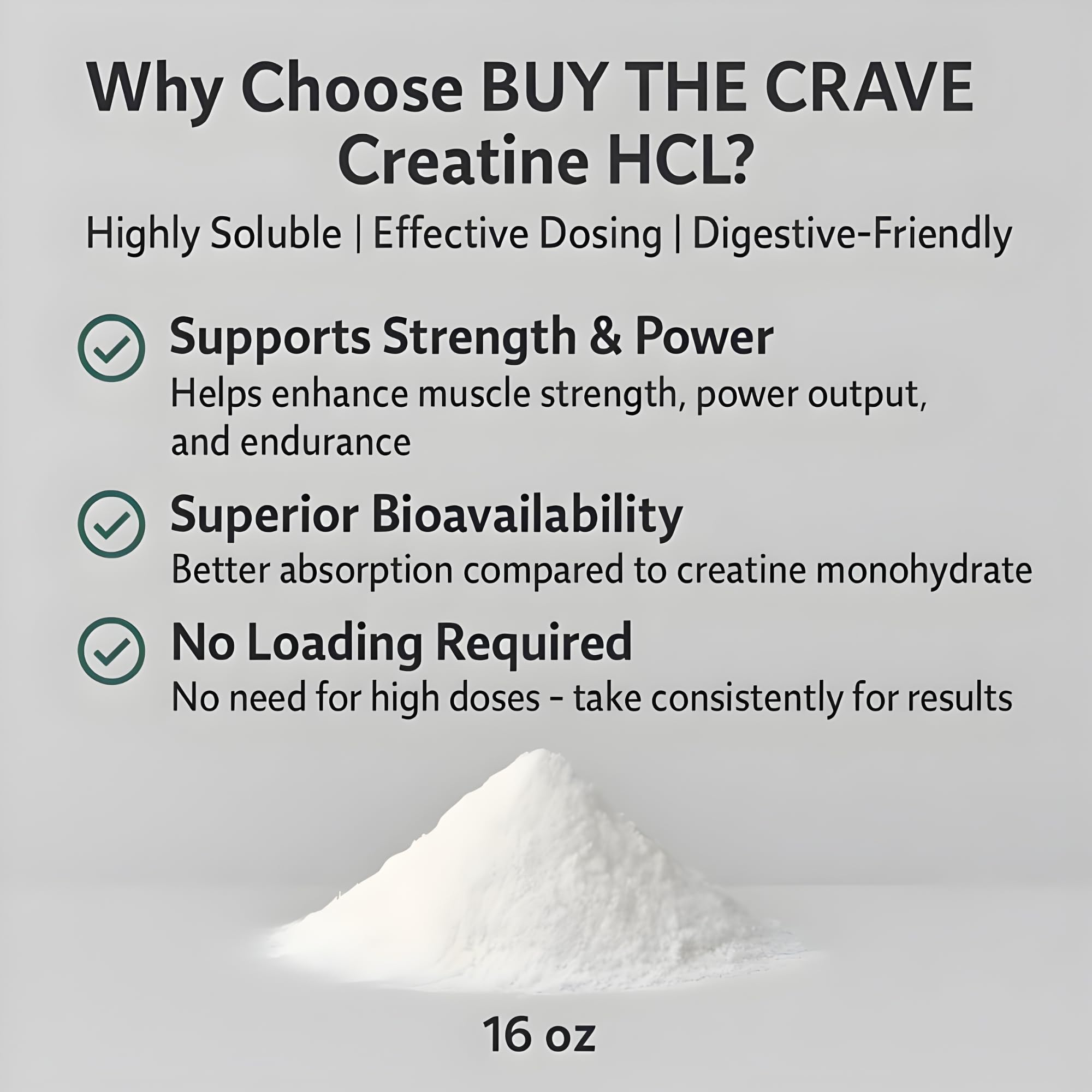 Measuring scoop of BUY THE CRAVE Creatine HCL powder for precise dosing
