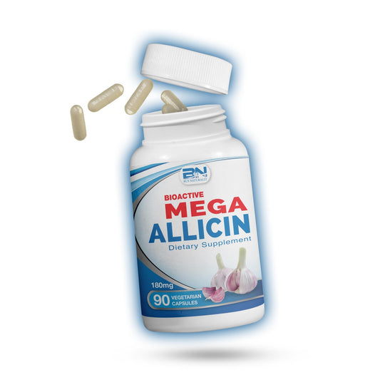 BuyNaturally Potent Allicin odor controlled capsule shown with near odorless garlic supplement