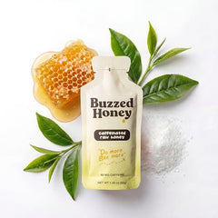Buzzed Honey Go Packs ingredient label close-up shows natural energy ingredients