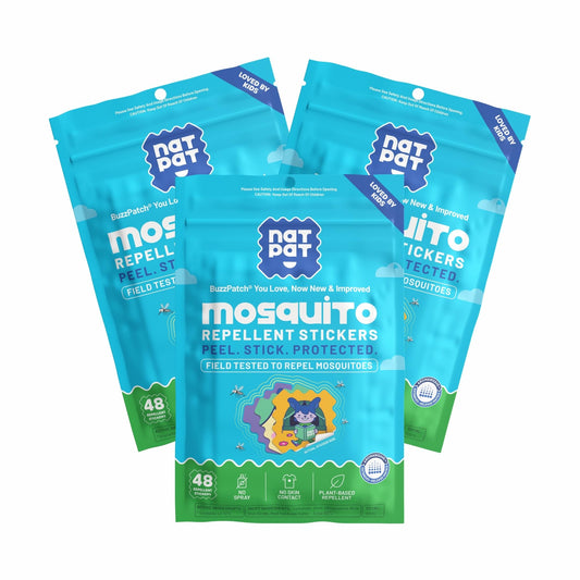 BuzzPatch NATPAT arm patch sticker with citronella for outdoor protection.