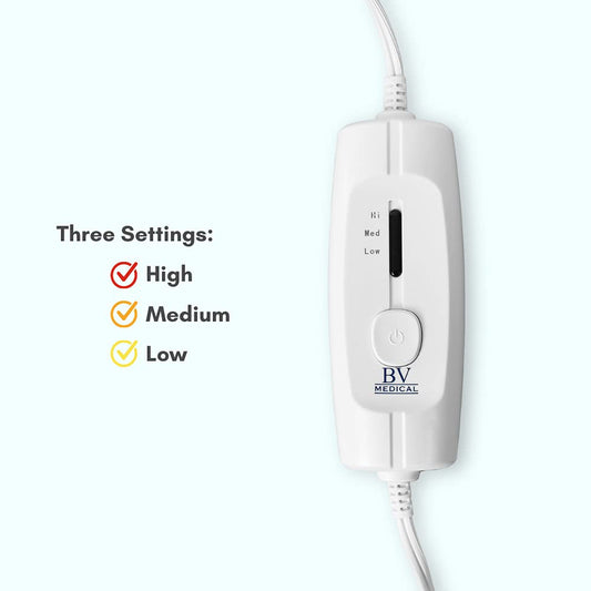 BV Medical heating pad three heat-settings for customizable comfort.