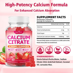 BVIVLOO calcium citrate gummies bottle label close-up showing 1200 mg dosage