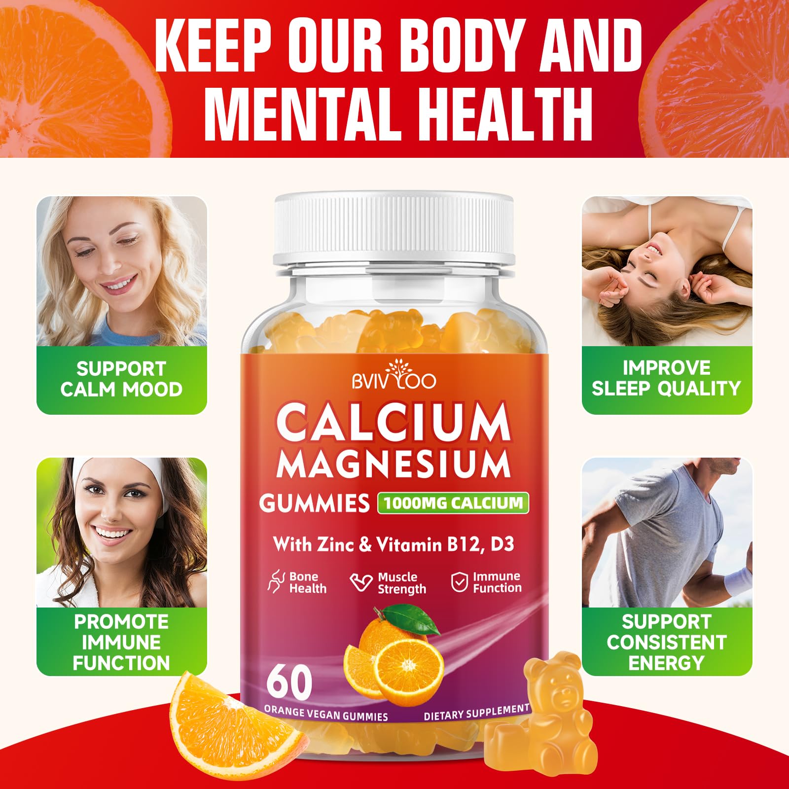 BVIVLOO calcium gummies nutrition panel showing minerals for muscle function