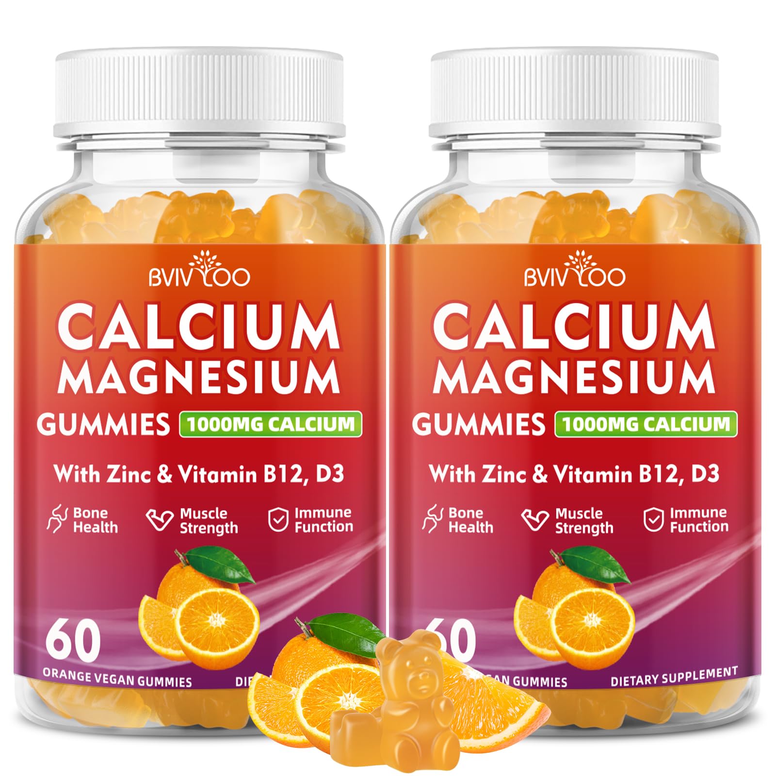 BVIVLOO calcium gummies bottle pour for easy daily bone support