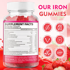 BVIVLOO vegan iron gummies close-up shows strawberry flavor and gentle digestion