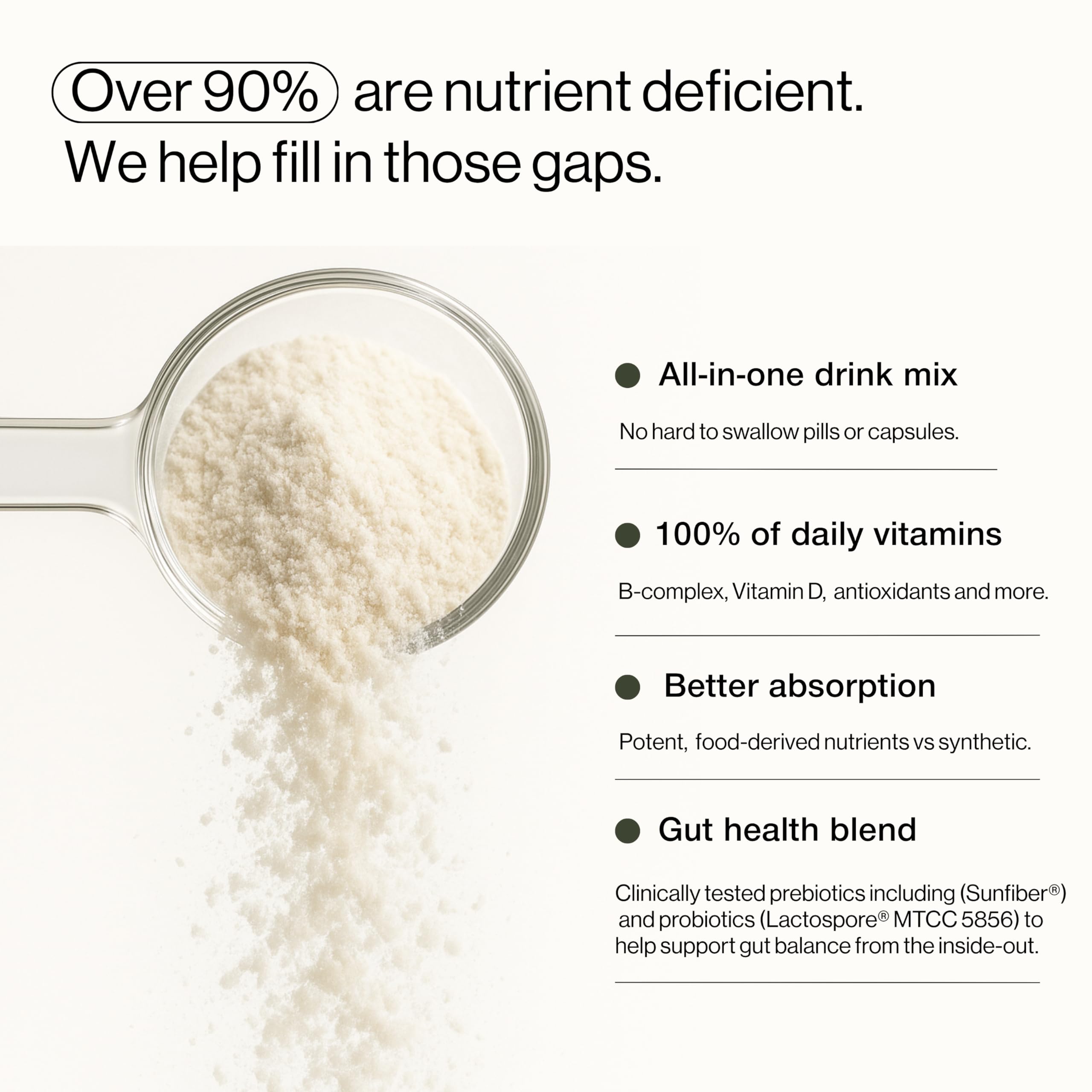 Pouring B.WILD powder into water highlights convenient daily mix for busy mornings