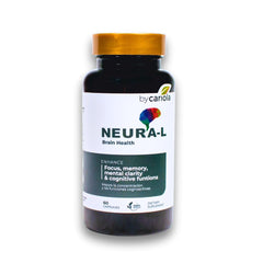 BY CARIOLA Neural-L bottle close-up highlighting focus-support capsules.