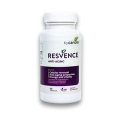 BY CARIOLA Resvence bottle front showing antioxidant-rich formula for daily wellness.