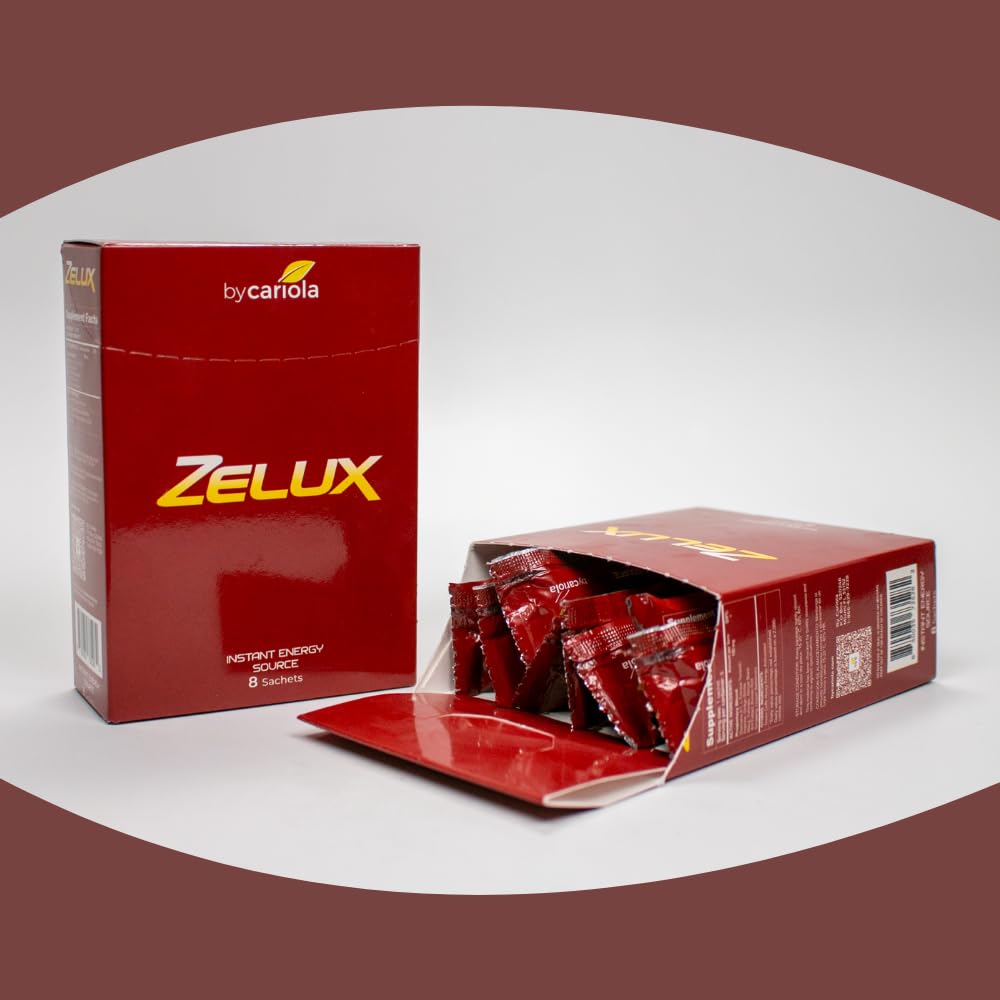 Retail packaging display featuring Zelux box as a compact vitality option.