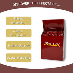 Close-up of Zelux sachets highlighting compact, on-the-go vitality in a single serving.