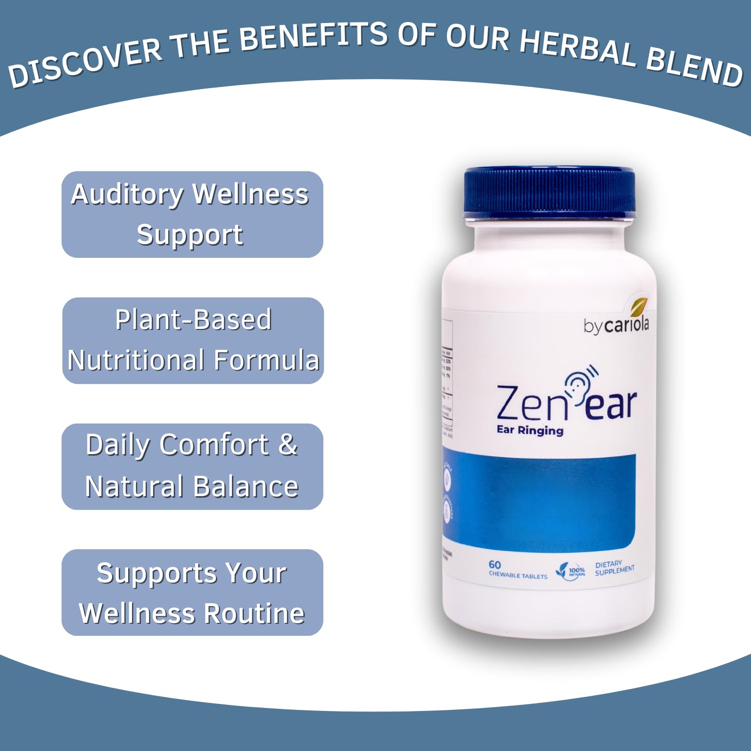 Close-up of Zen Ear chewable tablets for convenient daily use