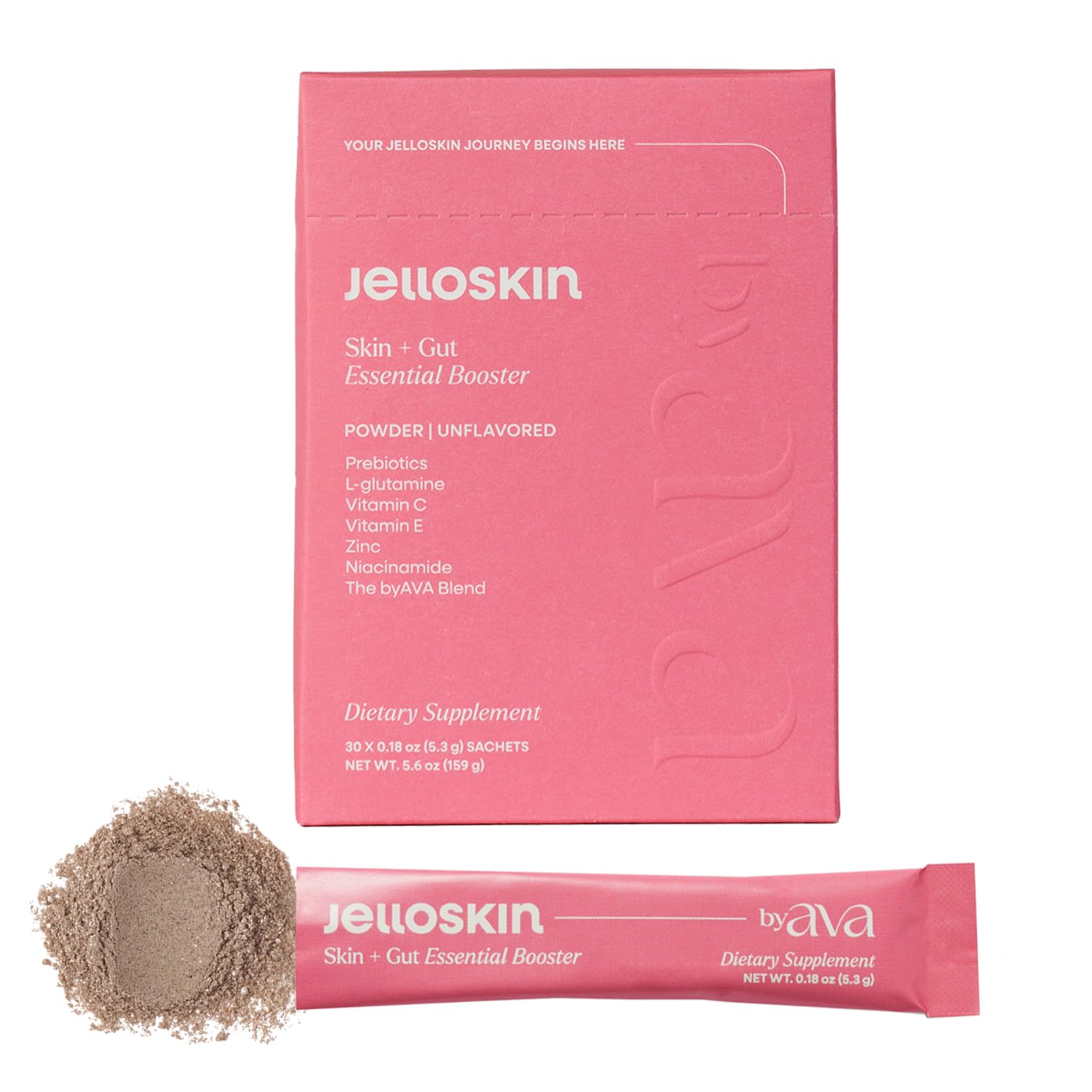 byAVA Jelloskin bottle front showing glow support and gut synergy