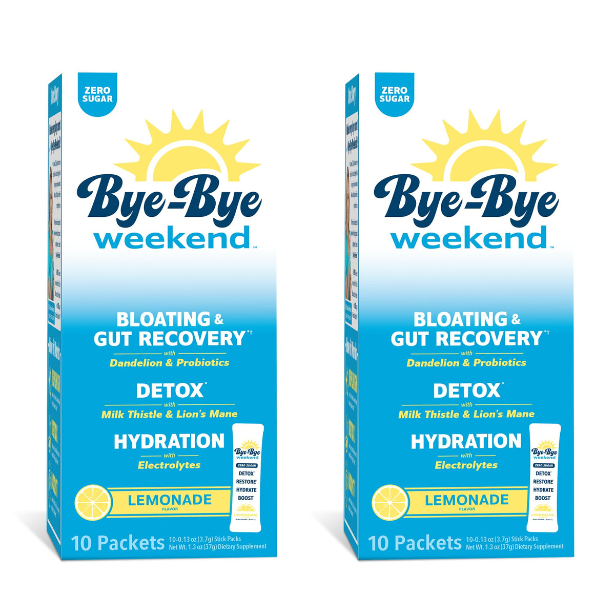 Bye-Bye Weekend detox drink mix lemonade packet for quick refreshment.