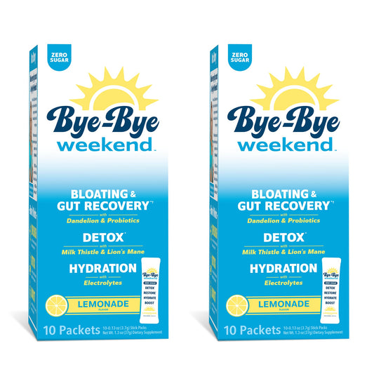 Bye-Bye Weekend detox drink mix lemonade packet for quick refreshment.