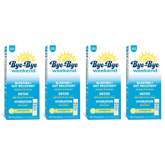 Bye-Bye Weekend detox bottle close-up for electrolyte hydration and quick refresh.