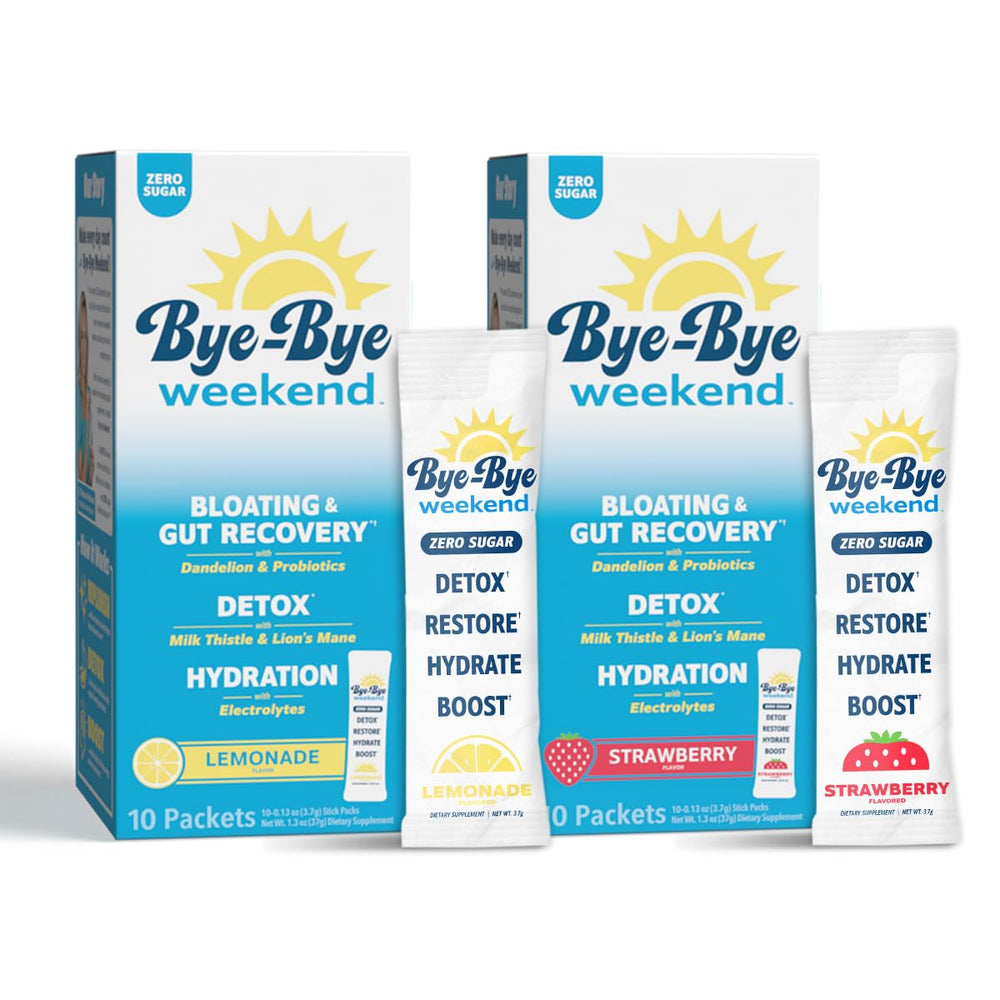 Bye-Bye Weekend detox drink bottle close-up for rapid hydration after activities.