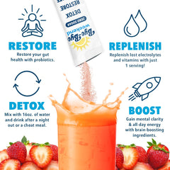 Bye-Bye Weekend Detox Strawberry glass filled with refreshing electrolyte drink.