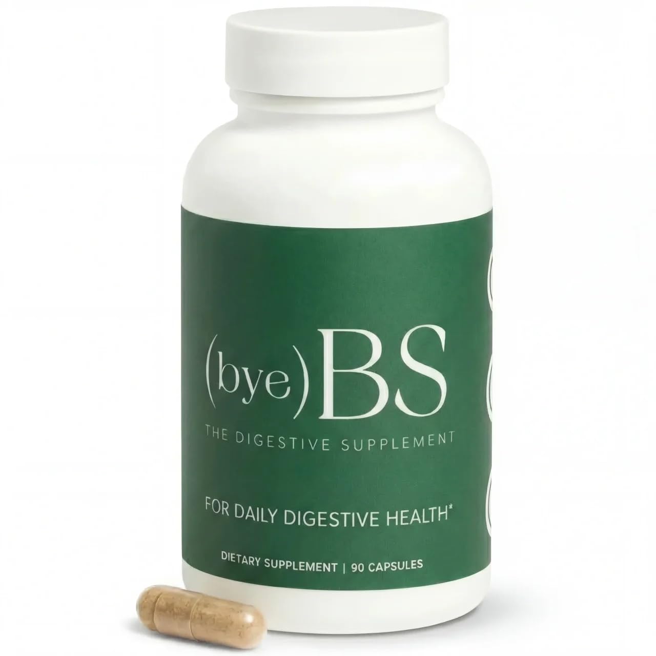 ByeBS Digestive Support bottle front view promoting gut wellness and daily routine.