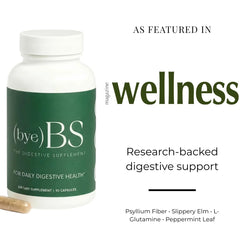 ByeBS Slippery Elm herbal coating capsule suggesting soothing comfort for the gut.