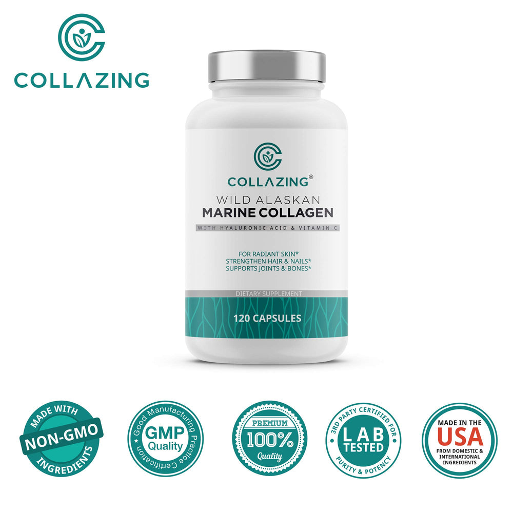 Pouring C COLLAZING collagen powder into a glass.