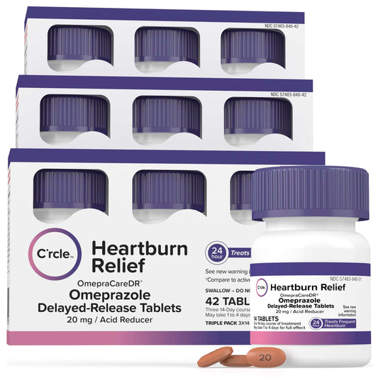 C'rcle Omeprazole 20mg bottle front view for 24-hour relief