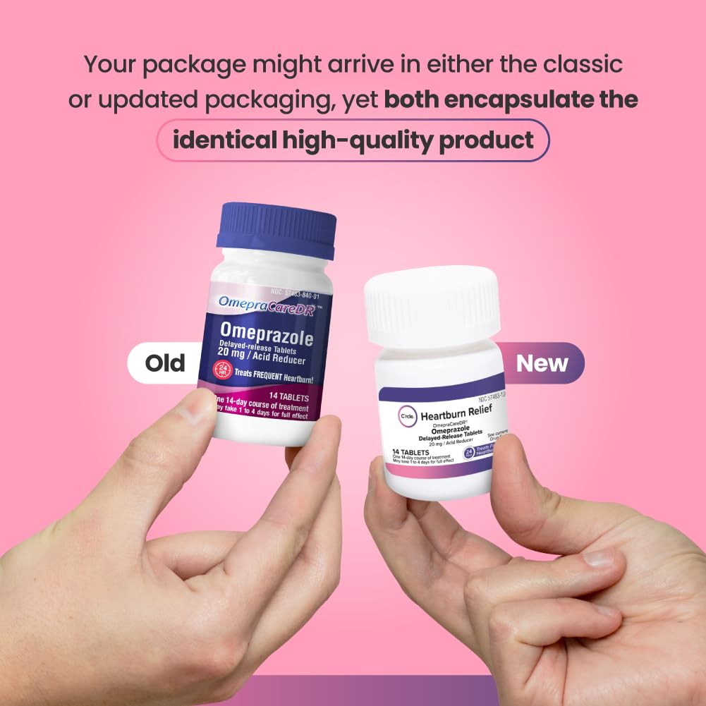 C'rcle Omeprazole 20mg bottle side view showing dosing