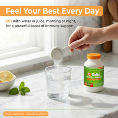 C-Salts measuring spoon and jar ready for family daily dosing.