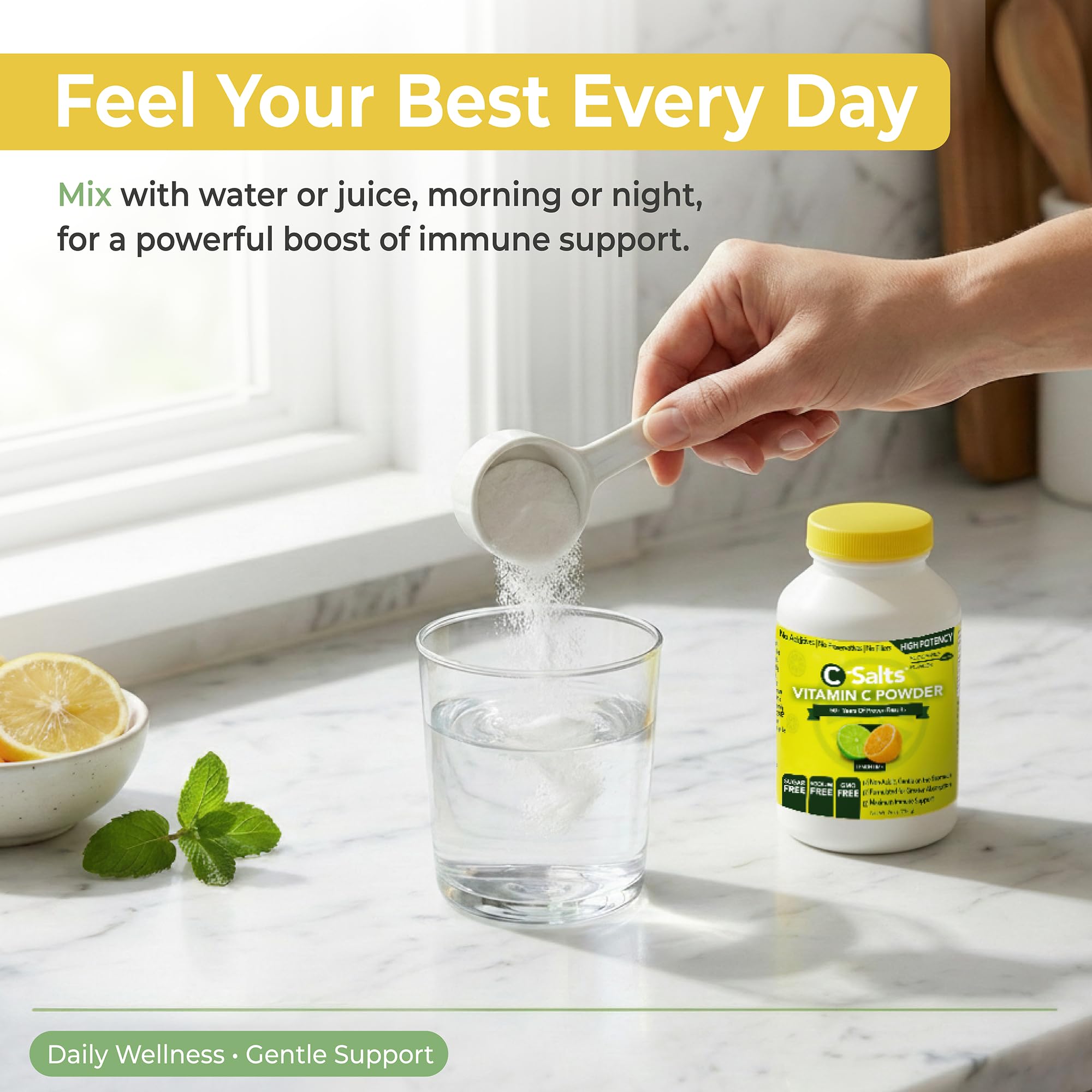 C-Salts Lemon Lime flavor in a glass for refreshing daily intake