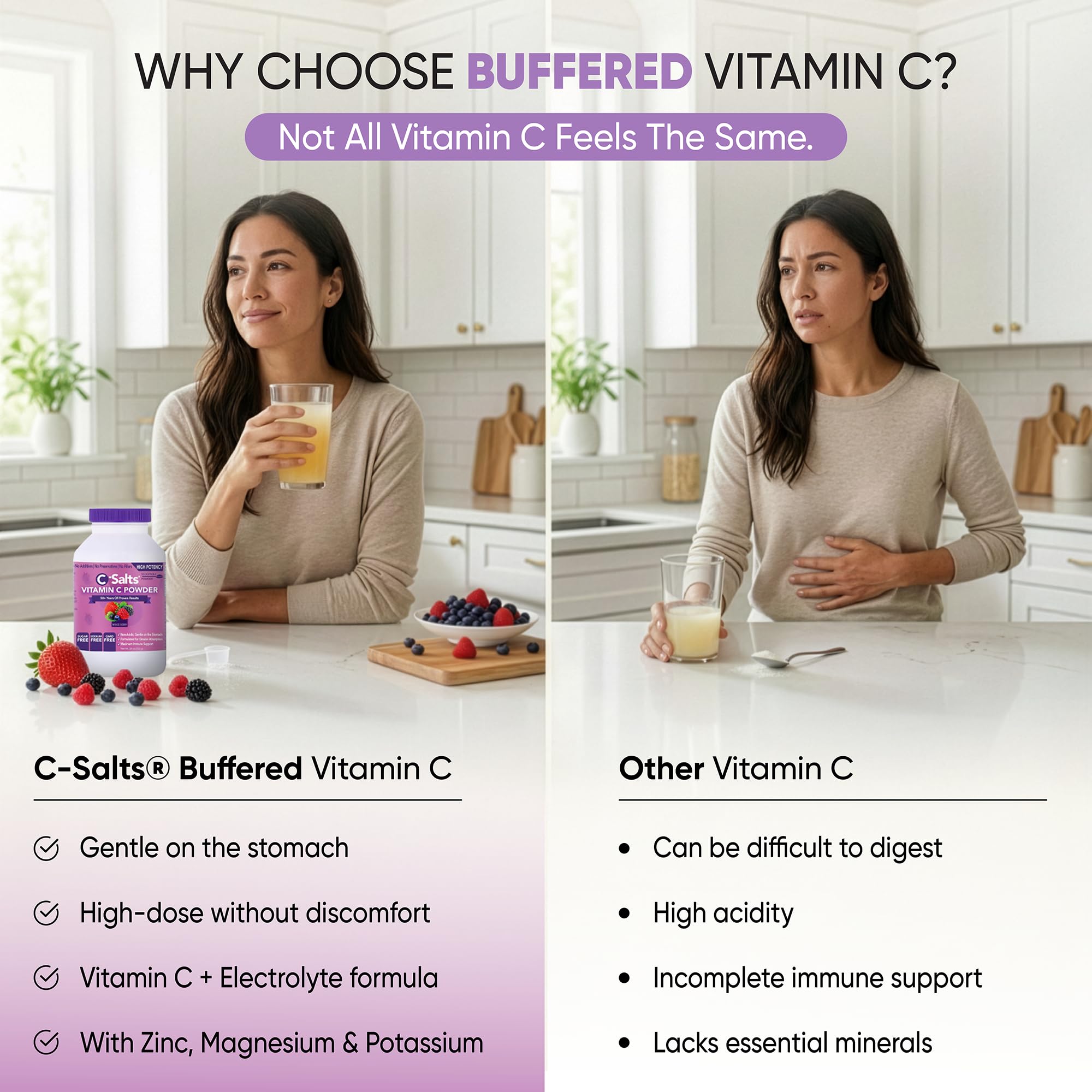 C-Salts Vitamin C powder with measuring scoop enables precise daily servings.