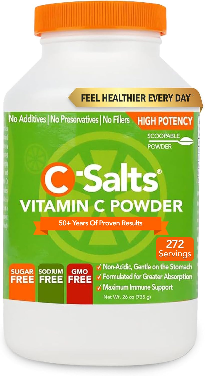 C-Salts Vitamin C Powder bottle shows authentic branding for daily high-dose vitamin C usage