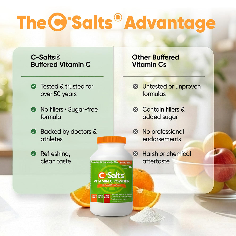 C-Salts Vitamin C Powder packaging inspection highlights 26 oz size and 272 servings