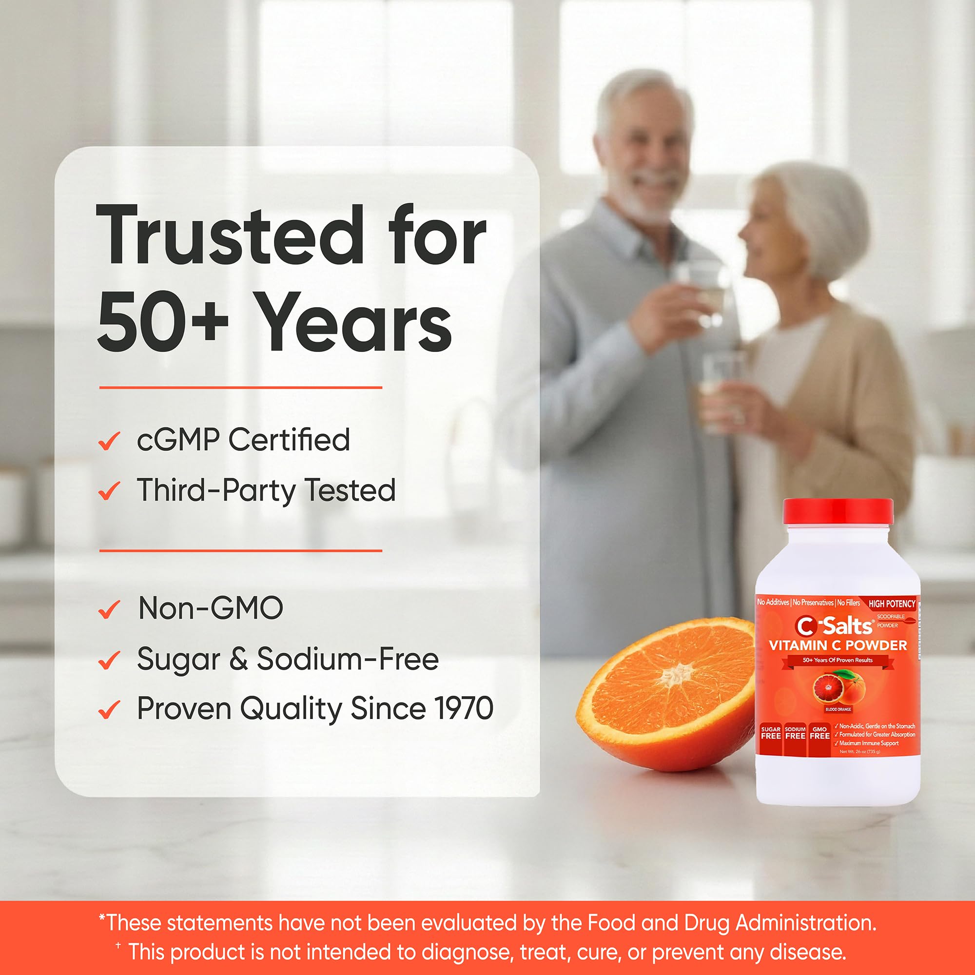 C-Salts Vitamin C Powder scoop beside label emphasizes 84 servings.