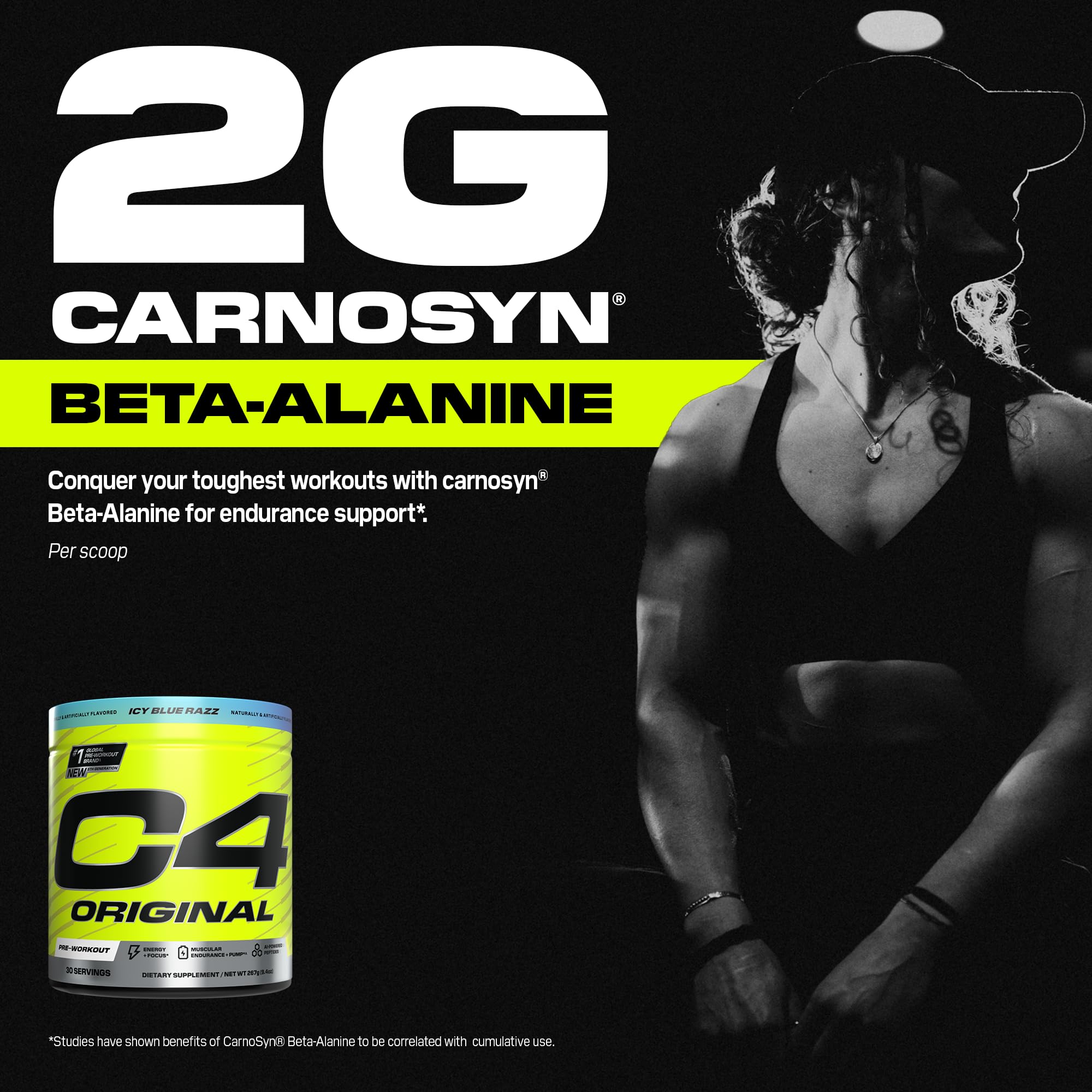 C4 ICY Blue Razz tub with flavor profile visuals