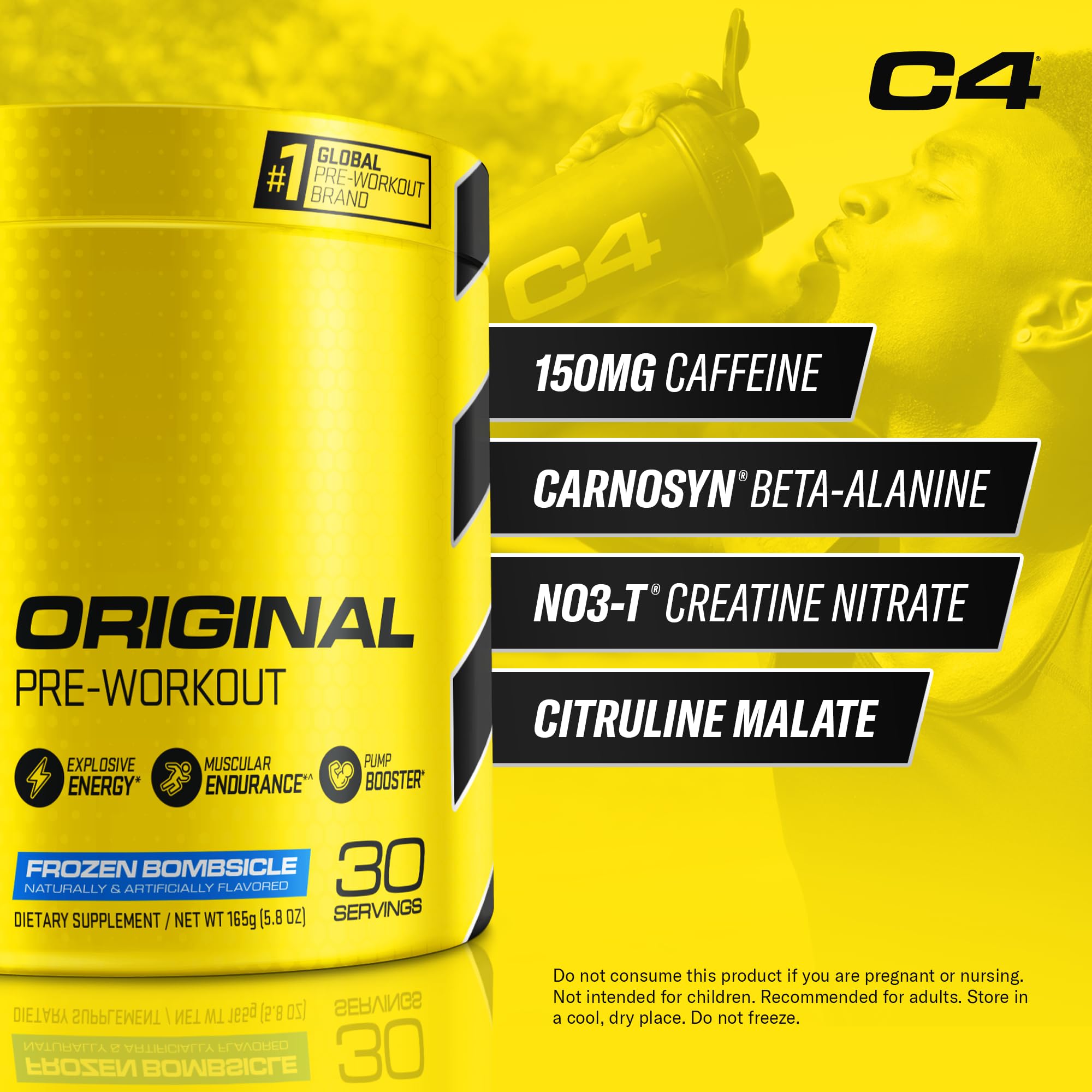 C4 Original 30-serving tub front signals a complete pre-workout routine.