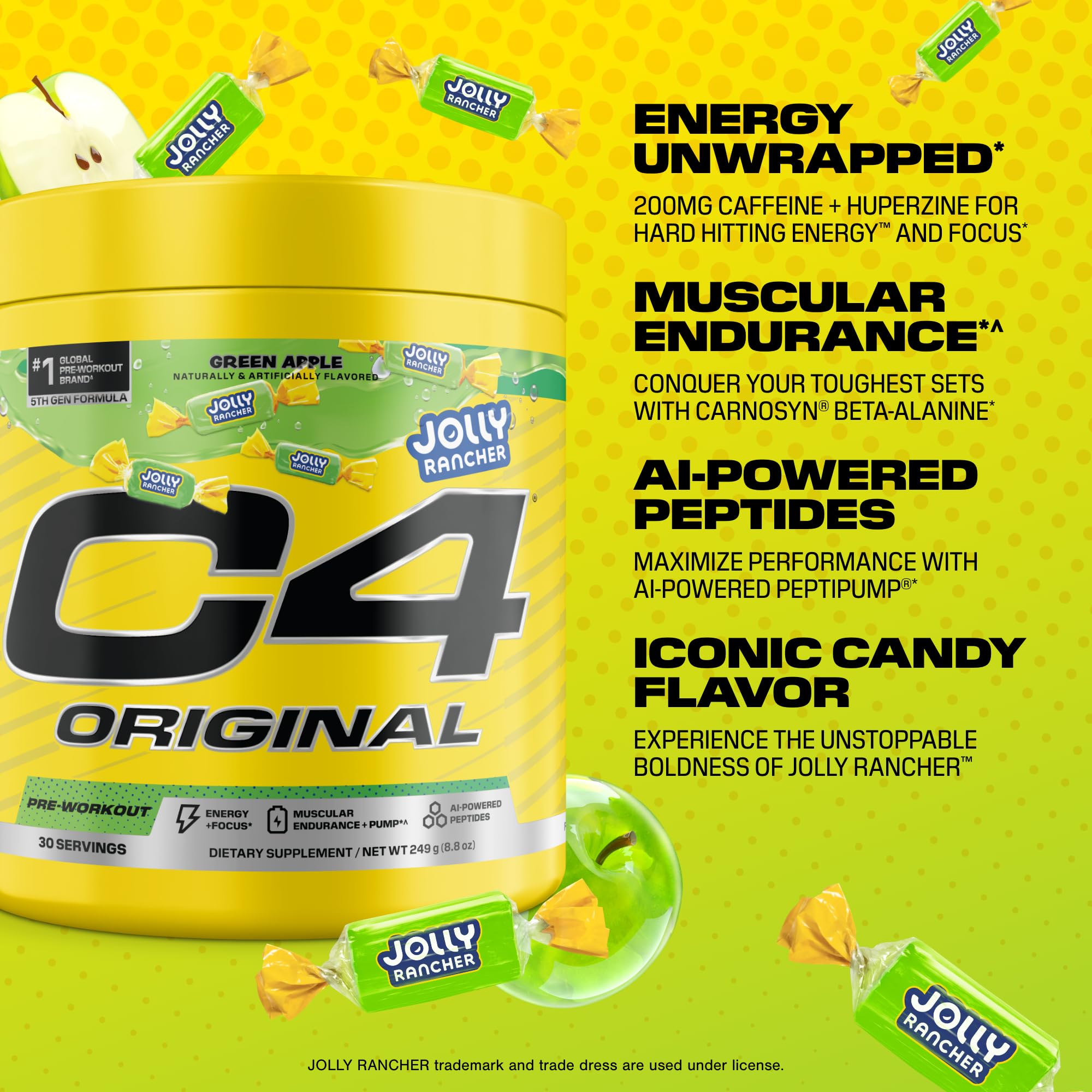C4 Original Green Apple scoop ready to mix for focus and energy