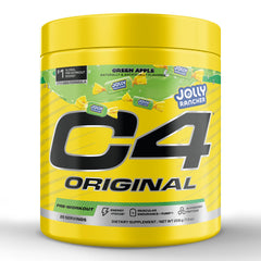 C4 Original Green Apple tub front showing flavor and branding for pre-workout