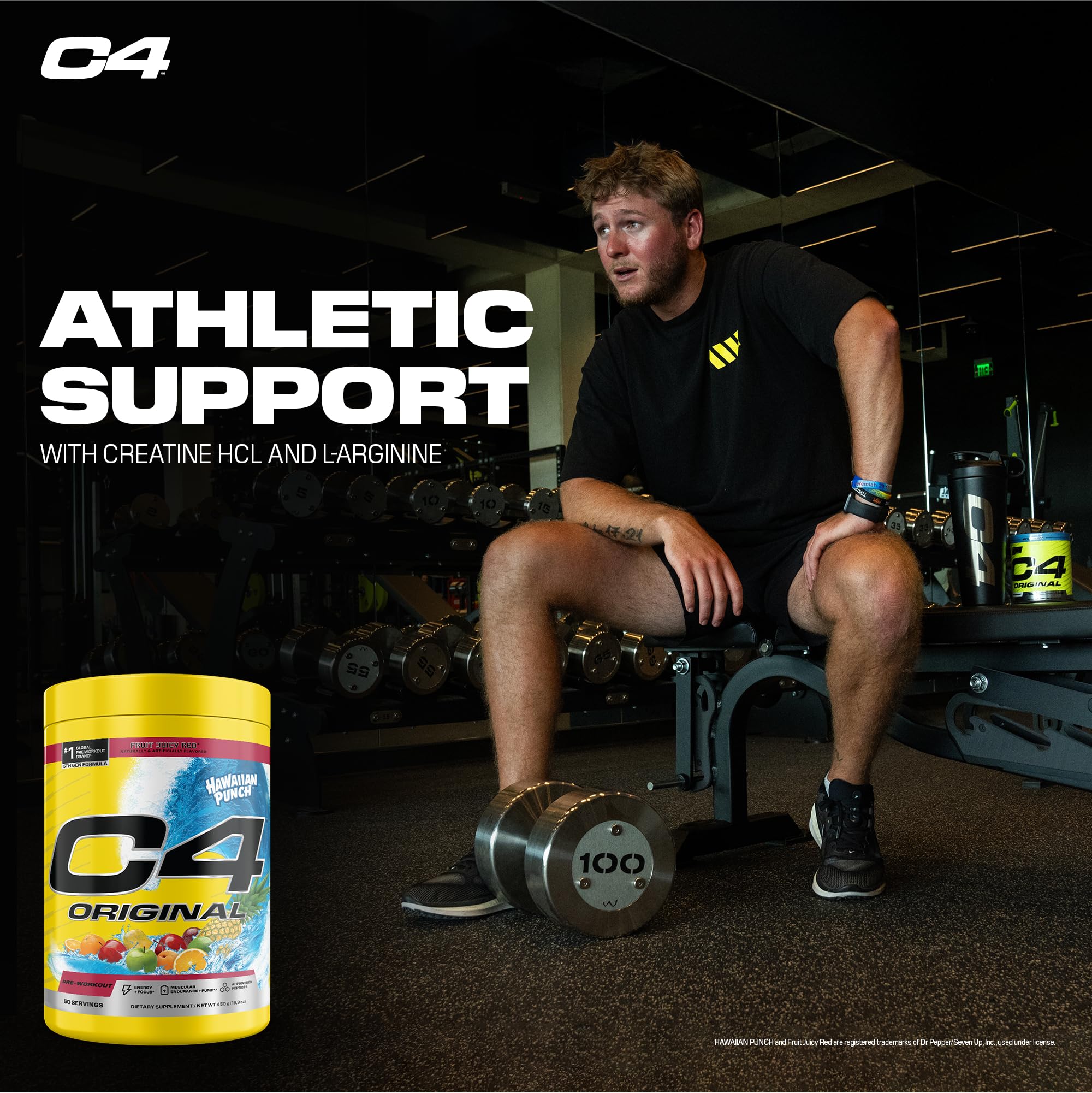 C4 Original Hawaiian Punch mixer glass captures quick, refreshing energy before training.
