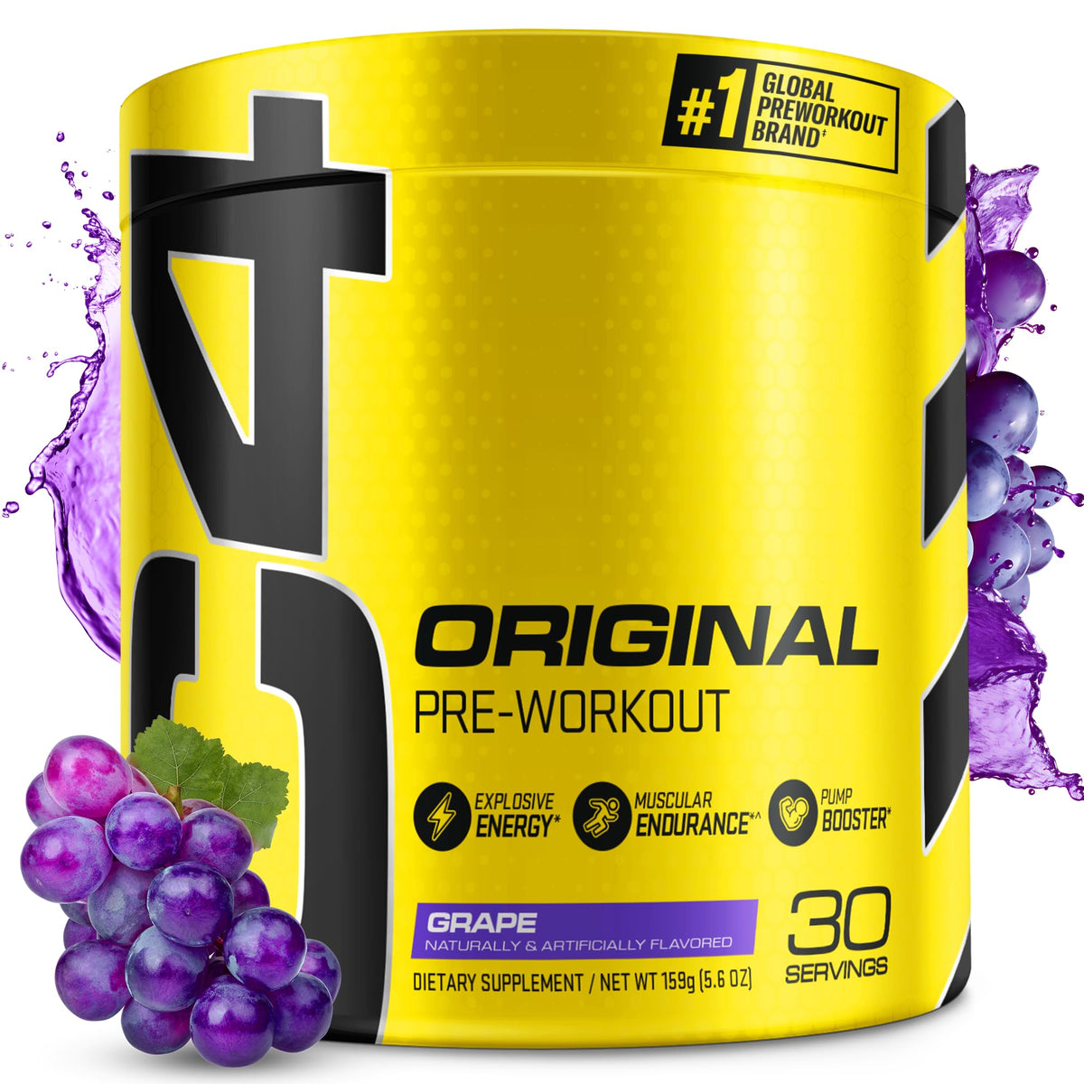 C4 Original grape sugar-free preworkout powder in a jar for energetic workouts.