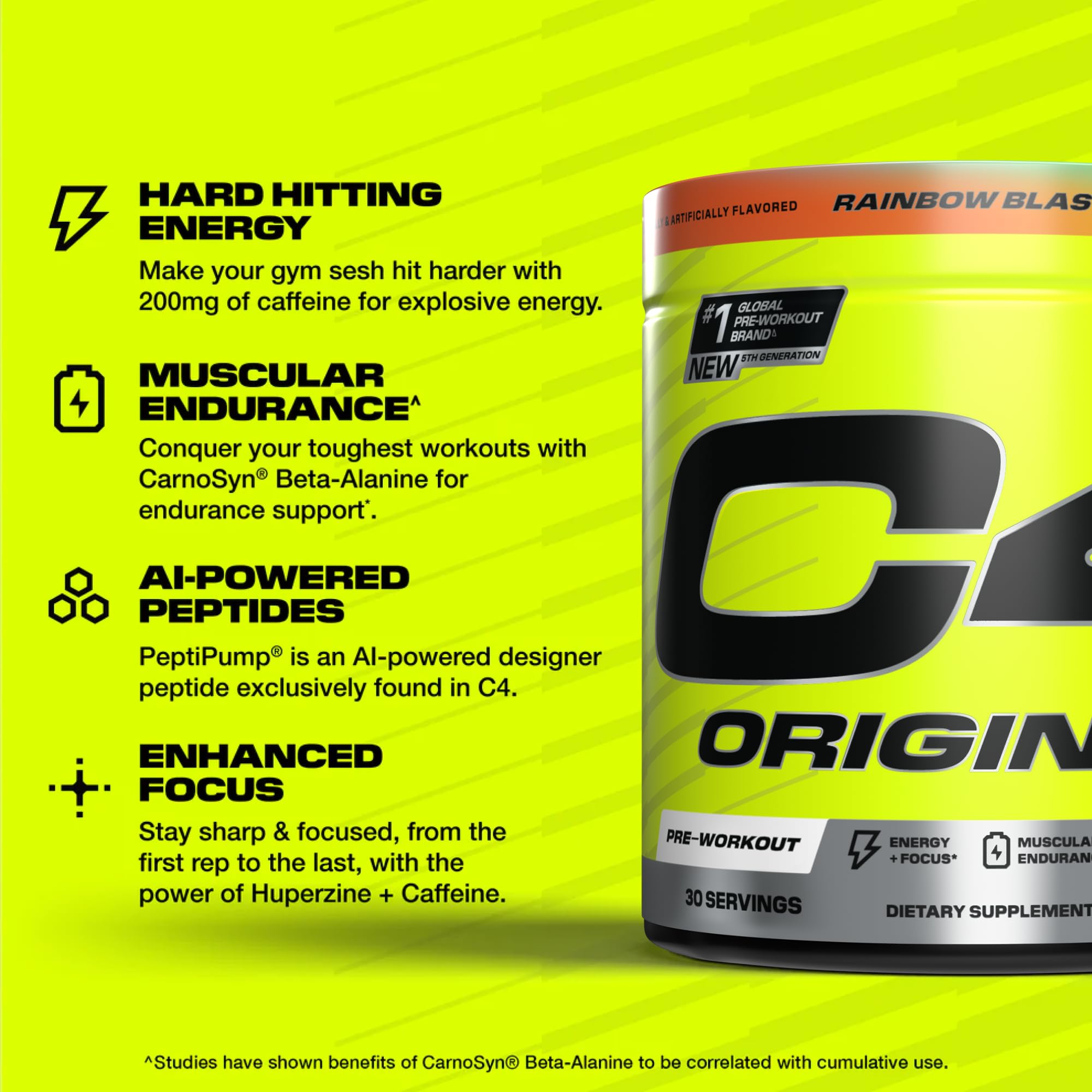 C4 Original serving scoop beside glass signals convenient pre-workout ritual.