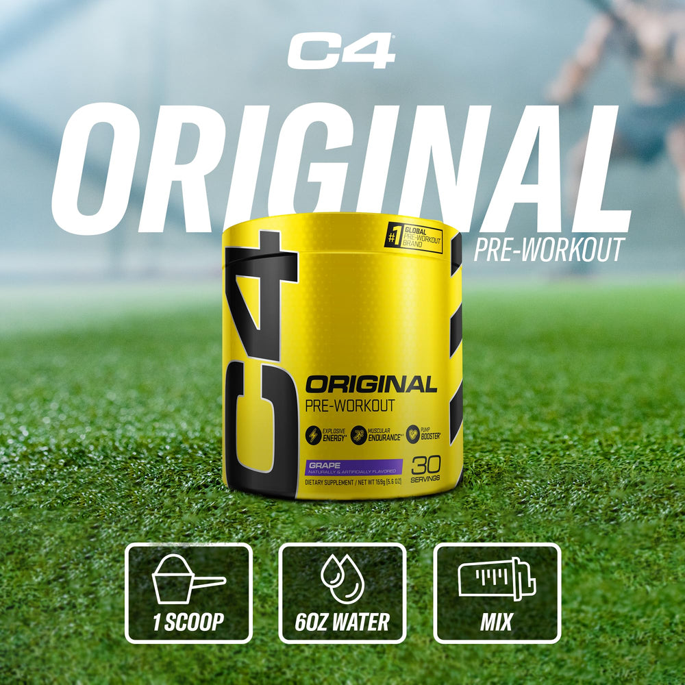 C4 Original shaker with powder mix for on-the-go pre-workout.