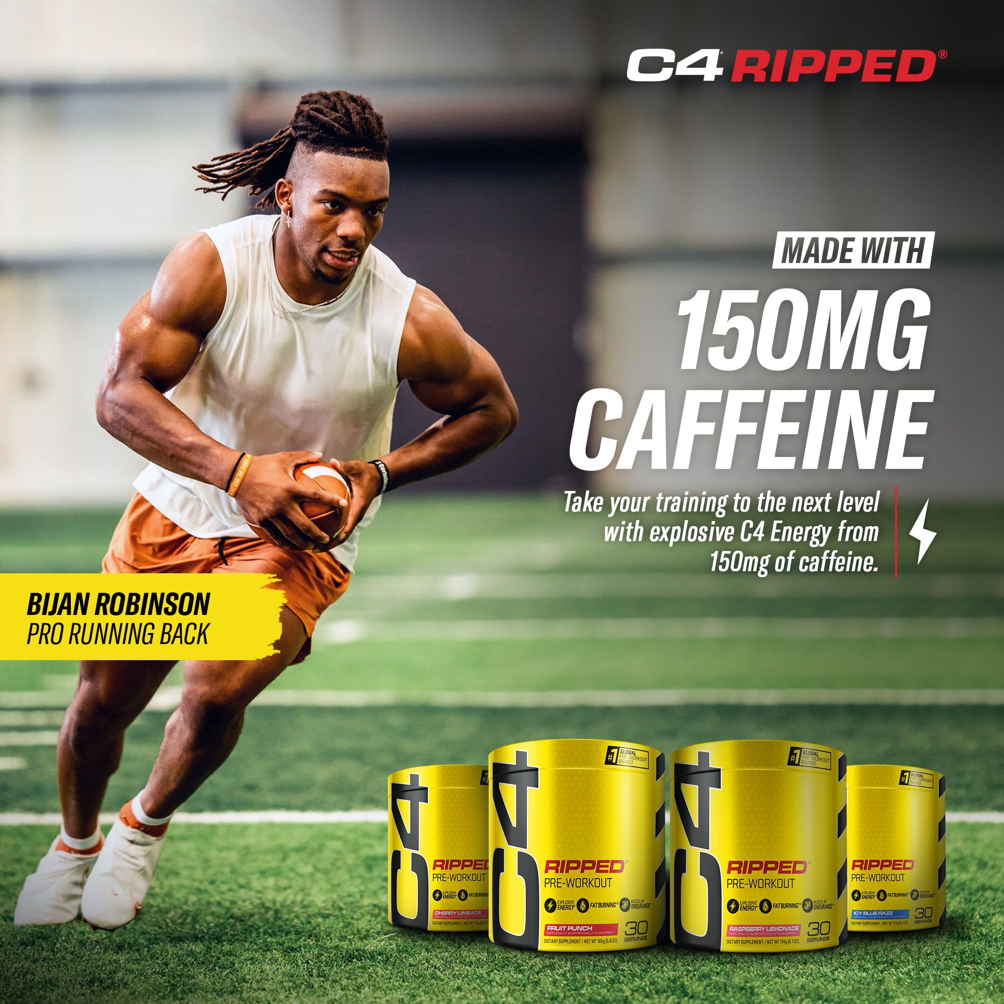 Close up of C4 Ripped ingredients panel highlighting caffeine and beta alanine