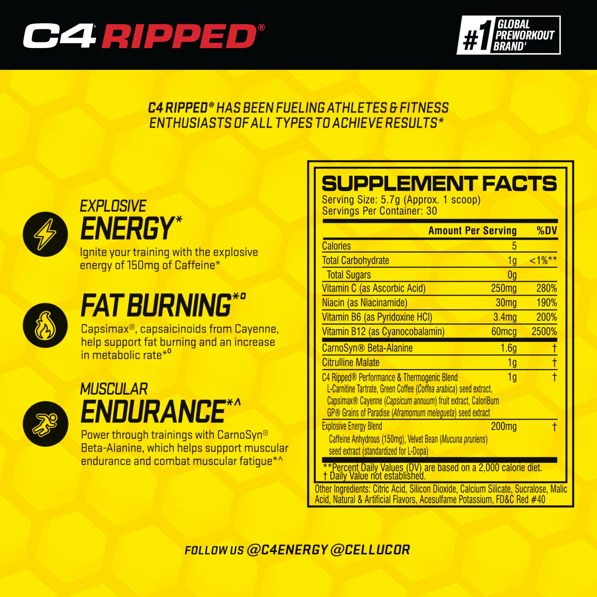 C4 Ripped Cherry Limeade tub back with flavor and nutrition details