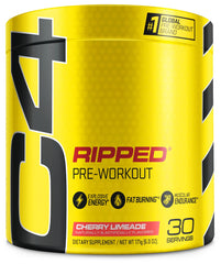 C4 Ripped Cherry Limeade tub front showing energy-boosting pre-workout formula