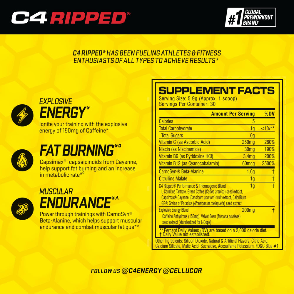 C4 Ripped serving scoop for convenient pre-workout dosing and energy