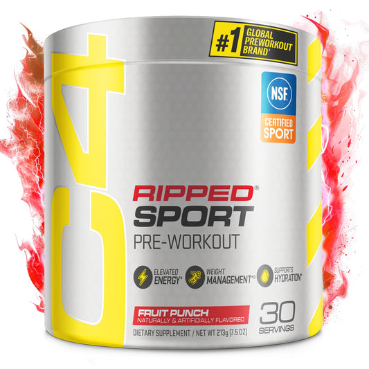 C4 Ripped Sport Fruit Punch can label highlights energy-boosting formula