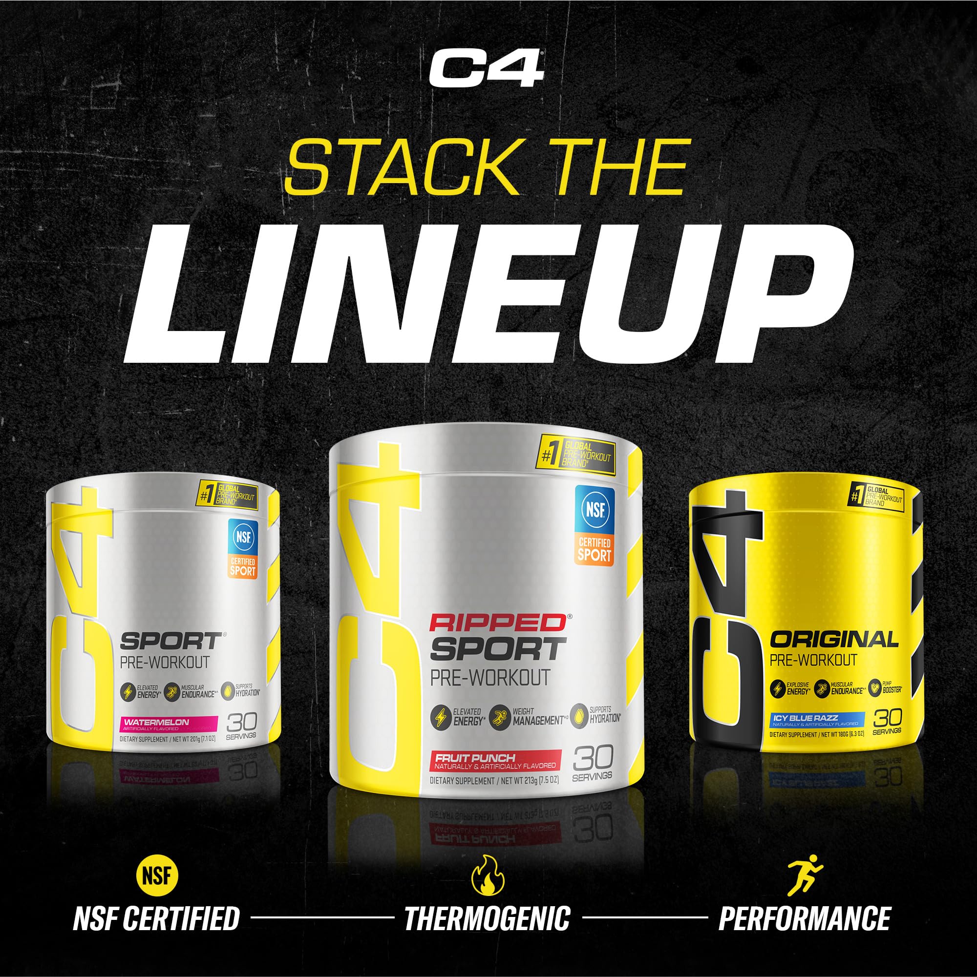 C4 Ripped Sport serving chart on package for guidance