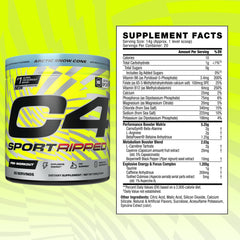 C4 Sport Ripped ingredient panel features beta-alanine and caffeine details for athletes.