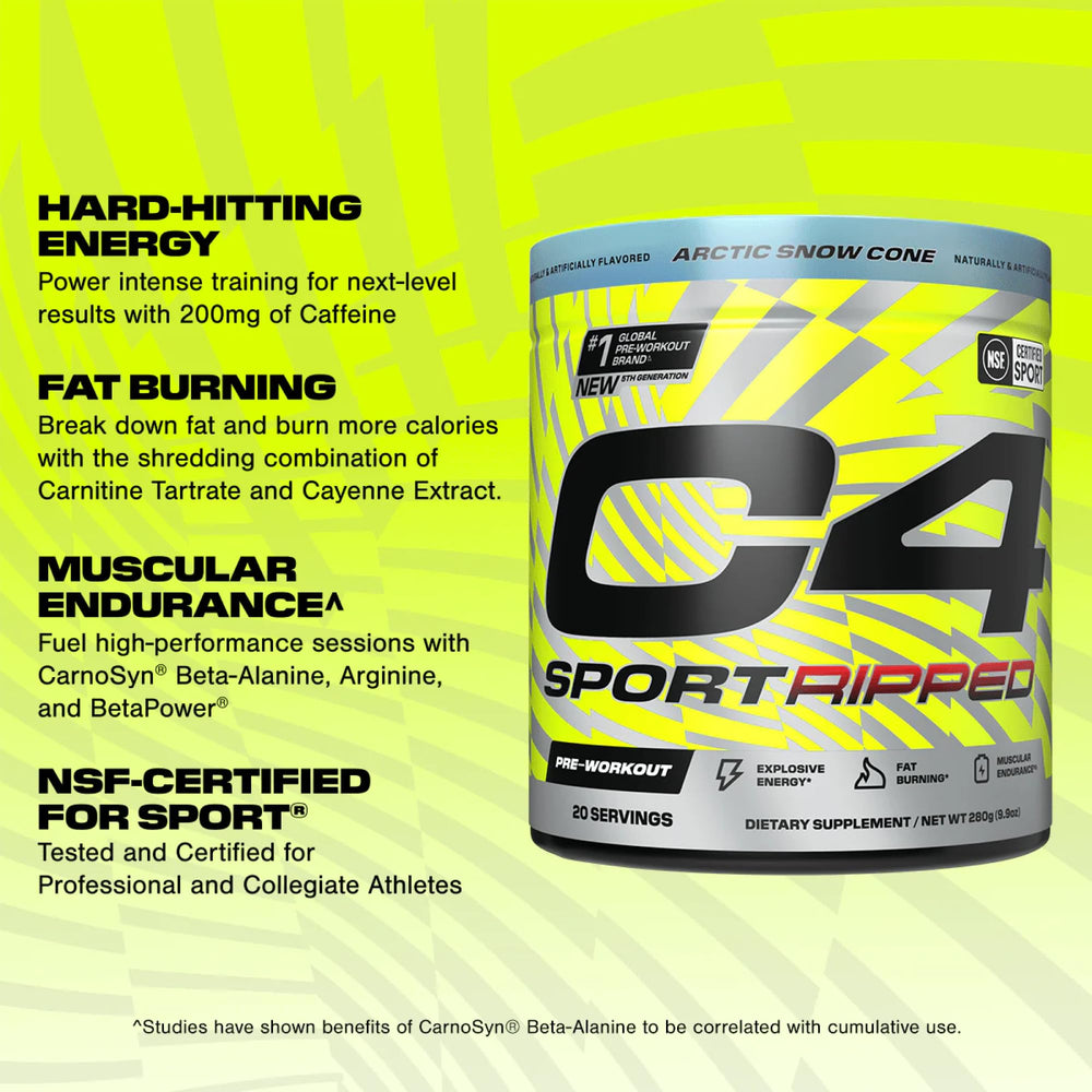 C4 Sport Ripped serving scoop highlighting convenient daily serving for workouts.
